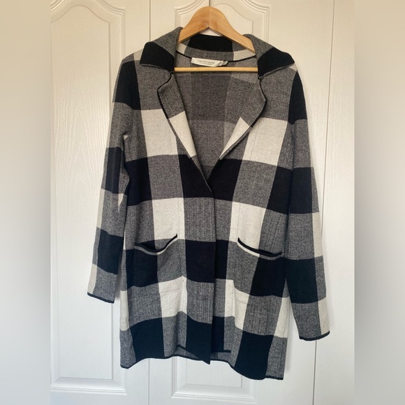 Contemporaine Simons Plaid Black & White Coatigan XS - Picture 1 of 6